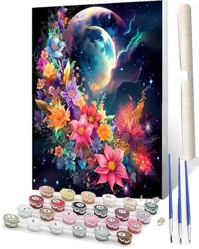 WMZPOY Malen Nach Zahlen ab 5 6 7 8 9 10 Farbige Blumen 088 Adult Tiere Anfänger mit Leinwand Pinseln Acrylpigment für Geschenke und Home Haus Deko (40 x 50 cm) von WMZPOY