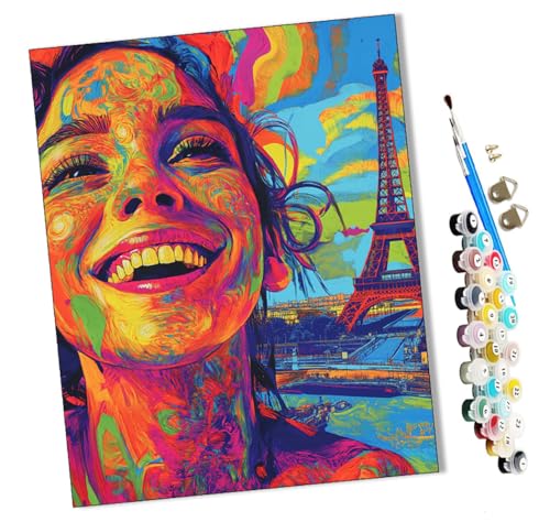 WMZPOY Malen nach Zahlen Erwachsene Bunte Graffiti-Mädchen und Eiffelturm DIY Malen nach Zahlen Kits auf Leinwand Acrylmalerei mit Pinseln Leinwand Geschenke Kunsthandwerk 40 x 50 cm(rahmenlos) von WMZPOY