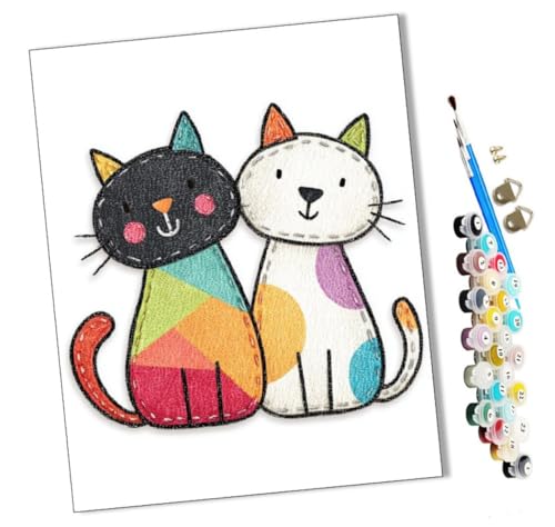 WMZPOY Malen nach Zahlen Erwachsene Bunte Katzen sitzen zusammen DIY Malen nach Zahlen Kits auf Leinwand Acrylmalerei mit Pinseln Leinwand Geschenke Kunsthandwerk 40 x 50 cm(rahmenlos) von WMZPOY