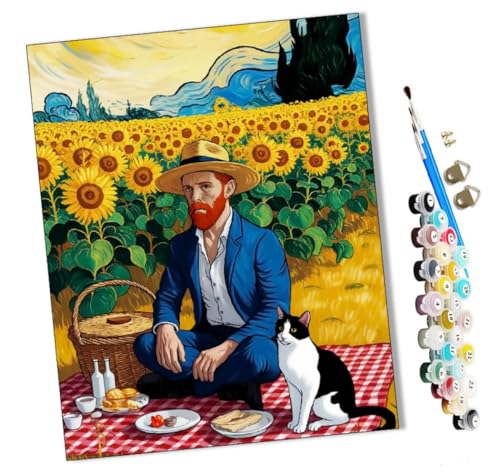 WMZPOY Malen nach Zahlen Erwachsene Picknick im Sonnenblumenfeld DIY Malen nach Zahlen Kits auf Leinwand Acrylmalerei mit Pinseln Leinwand Geschenke Kunsthandwerk 40 x 50 cm(rahmenlos) von WMZPOY