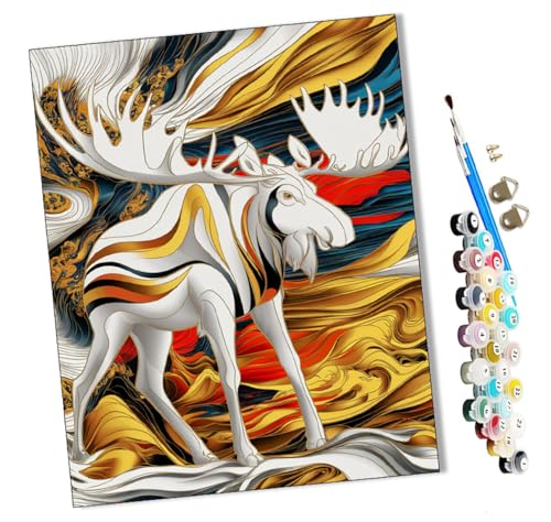 WMZPOY Malen nach Zahlen Goldener Elch Kits für Anfänger Erwachsene DIY Art Decor Handgemalte Malerei nach Zahlen Kreatives Geschenk Home Decoration 16x20 Zoll von WMZPOY