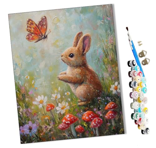 WMZPOY Malen nach Zahlen Kits Blumen, Hasen und Schmetterlinge (3) DIY vorgedruckte Leinwand Ölgemälde Geschenk für Erwachsene Kinder Home House Decor 40 * 50 cm rahmenlose von WMZPOY