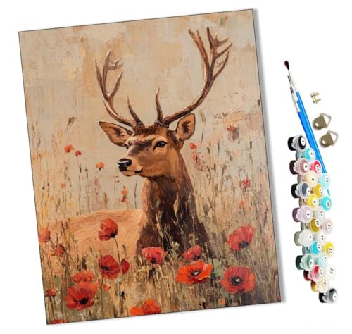WMZPOY Malen nach Zahlen Kits Hirsch in den Blumen DIY vorgedruckte Leinwand Ölgemälde Geschenk für Erwachsene Kinder Home House Decor 40 * 50 cm rahmenlose von WMZPOY