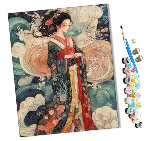 WMZPOY Malen nach Zahlen Kits Japanische Mädchen DIY vorgedruckte Leinwand Ölgemälde Geschenk für Erwachsene Kinder Home House Decor 40 * 50 cm rahmenlose von WMZPOY