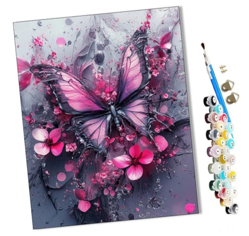 WMZPOY Malen nach Zahlen Kits Schmetterlinge und Blumen 5 DIY vorgedruckte Leinwand Ölgemälde Geschenk für Erwachsene Kinder Home House Decor 40 * 50 cm rahmenlose von WMZPOY