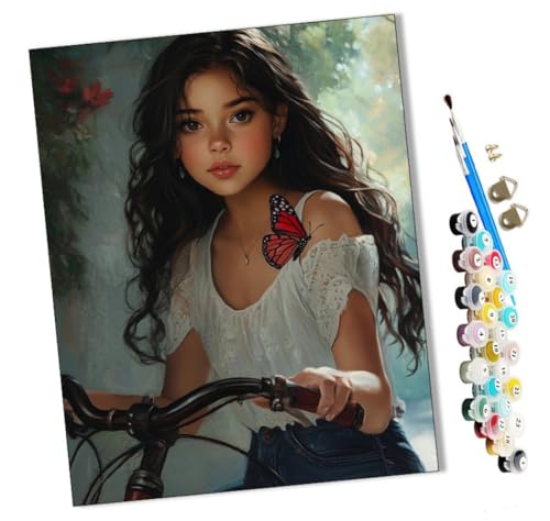 WMZPOY Malen nach Zahlen Kits kleines Mädchen auf dem Fahrrad DIY vorgedruckte Leinwand Ölgemälde Geschenk für Erwachsene Kinder Home House Decor 40 * 50 cm rahmenlose von WMZPOY