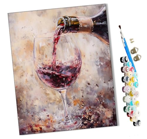 WMZPOY Malen nach Zahlen Rotwein und Weinglas Kits für Anfänger Erwachsene DIY Art Decor Handgemalte Malerei nach Zahlen Kreatives Geschenk Home Decoration 16x20 Zoll von WMZPOY