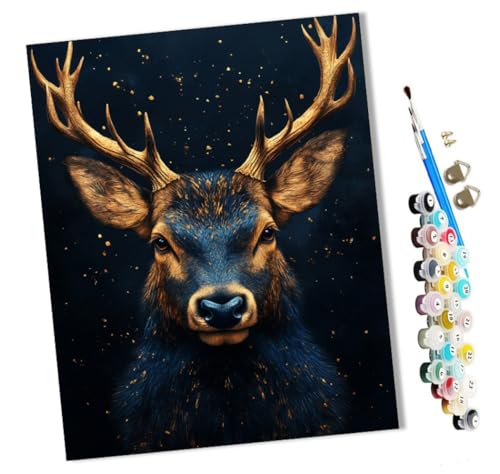 WMZPOY Malen nach Zahlen Schwarzer Hirsch Kits für Anfänger Erwachsene DIY Art Decor Handgemalte Malerei nach Zahlen Kreatives Geschenk Home Decoration 16x20 Zoll von WMZPOY