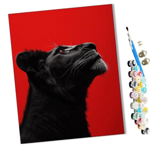WMZPOY Malen nach Zahlen Schwarzer Leopard 1 Kits für Anfänger Erwachsene DIY Art Decor Handgemalte Malerei nach Zahlen Kreatives Geschenk Home Decoration 16x20 Zoll von WMZPOY