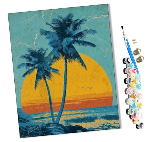 WMZPOY Malen nach Zahlen Sonnenuntergang Kokospalmen Kits für Anfänger Erwachsene DIY Art Decor Handgemalte Malerei nach Zahlen Kreatives Geschenk Home Decoration 16x20 Zoll von WMZPOY
