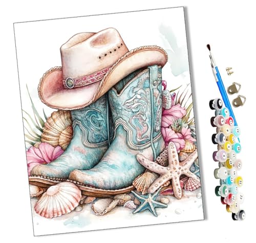WMZPOY Malen nach Zahlen Strand-Cowboystiefel Kits für Anfänger Erwachsene DIY Art Decor Handgemalte Malerei nach Zahlen Kreatives Geschenk Home Decoration 16x20 Zoll von WMZPOY