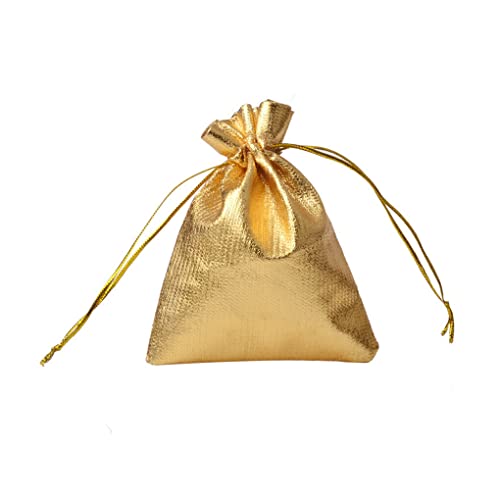 WNDUOKXH 100 Stück glänzende Schmuckbeutel wiederverwendbare Geschenkbeutel aus Vliesstoff mit Kordelzug zum Basteln für Hochzeitsfeiern, Golden/7 * 9cm von WNDUOKXH