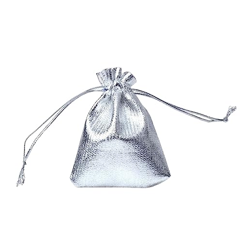WNDUOKXH 100 Stück glänzende Schmuckbeutel wiederverwendbare Geschenkbeutel aus Vliesstoff mit Kordelzug zum Basteln für Hochzeitsfeiern, Silber/5 * 7cm von WNDUOKXH