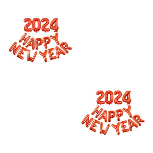 WNDUOKXH 2 Satz von Folienballon „Frohes Neues Jahr 2024“ für sicheres und einfaches Aufblasen. Silvester Metall Innenaluminiumfolie aus ungiftigem Rot von WNDUOKXH