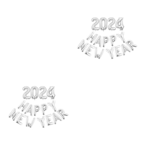 WNDUOKXH 2 Satz von Frohes Neues Jahr 2024 Folienballon zum sicheren und einfachen Aufblasen Silvester Metall Innenaluminiumfolie aus ungiftigem Silber von WNDUOKXH