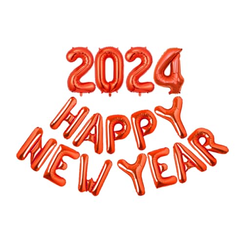 WNDUOKXH 20 Satz von Folienballon „Frohes Neues Jahr 2024“ für sicheres und einfaches Aufblasen. Silvester Metall Innenaluminiumfolie aus ungiftigem Rot von WNDUOKXH