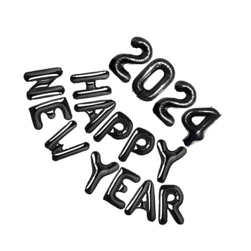 WNDUOKXH 20 Satz von Folienballon „Frohes Neues Jahr 2024“ für sicheres und einfaches Aufblasen. Silvester Metall Innenaluminiumfolie aus ungiftigem Schwarz von WNDUOKXH