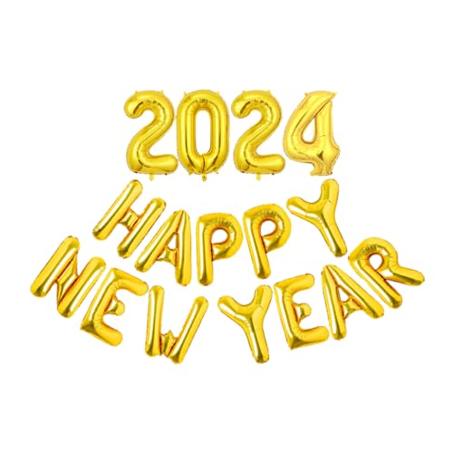 WNDUOKXH 20 Satz von Frohes Neues Jahr 2024 Folienballon zum sicheren und einfachen Aufblasen Silvester Metall Innenaluminiumfolie aus ungiftigem Gold von WNDUOKXH
