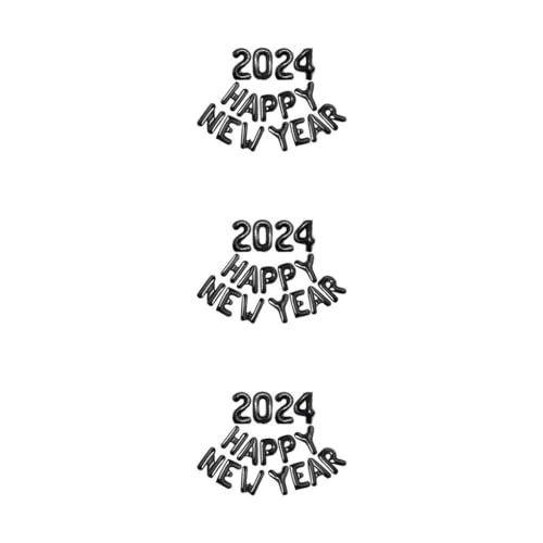 WNDUOKXH 3 Satz von Folienballon „Frohes Neues Jahr 2024“ für sicheres und einfaches Aufblasen. Silvester Metall Innenaluminiumfolie aus ungiftigem Schwarz von WNDUOKXH