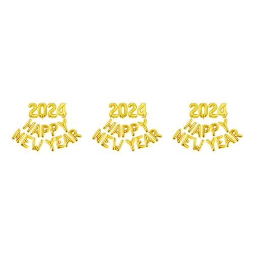 WNDUOKXH 3 Satz von Frohes Neues Jahr 2024 Folienballon zum sicheren und einfachen Aufblasen Silvester Metall Innenaluminiumfolie aus ungiftigem Gold von WNDUOKXH