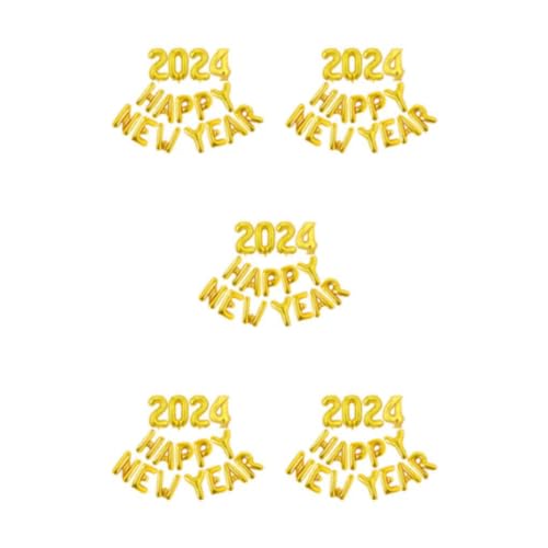 WNDUOKXH 5 Satz von Frohes Neues Jahr 2024 Folienballon zum sicheren und einfachen Aufblasen Silvester Metall Innenaluminiumfolie aus ungiftigem Gold von WNDUOKXH
