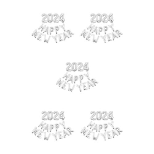 WNDUOKXH 5 Satz von Frohes Neues Jahr 2024 Folienballon zum sicheren und einfachen Aufblasen Silvester Metall Innenaluminiumfolie aus ungiftigem Silber von WNDUOKXH
