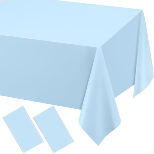 WNINK 2 Stück hellblaue rechteckige Kunststoff-Tischdecken, blaue Einweg-Tischdecken, 137,2 x 274,3 cm, Babyblau, Tischdecke für Babyparty, Geburtstag, Brautparty, Verlobung, Hochzeitsfeiern von WNINK