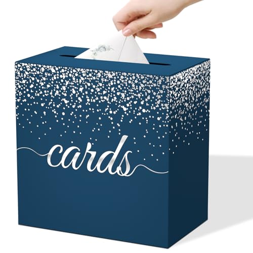 WNINK Blaue silberne Karten-Box, rechteckige Box für Babyparty, Geburtstag, Hochzeit, Brautparty, Abschlussfeier, Jubiläen, Verlobung, Spardose, Party-Dekorationen von WNINK