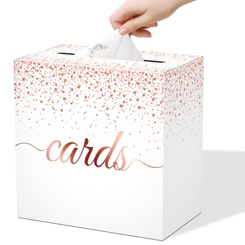 WNINK Rotgoldene Karten-Box, rechteckige Box für Babyparty, Geburtstag, Hochzeit, Brautparty, Abschlussfeier, Jubiläen, Verlobung, Spardose, Party-Dekorationen von WNINK