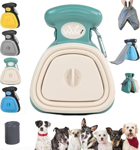 WNOEBQOU Hundekotschaufel, tragbare, zusammenklappbare Haustierkotschaufel, Handkotsammler mit Behälter, geeignet für Spaziergänge im Freien oder auf Reisen, mit Taschenbefestigung (grün, groß) von WNOEBQOU