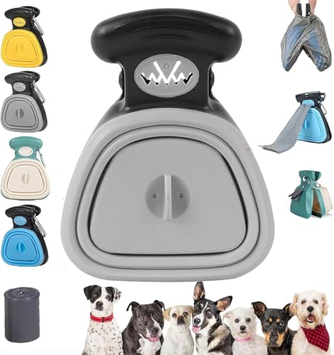 WNOEBQOU Hundekotschaufel, tragbare, zusammenklappbare Haustierkotschaufel, Handkotsammler mit Behälter, geeignet für Spaziergänge im Freien oder auf Reisen, mit Taschenbefestigung (grün, groß) von WNOEBQOU