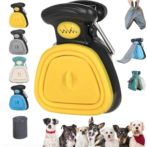 WNOEBQOU Hundekotschaufel, tragbare, zusammenklappbare Haustierkotschaufel, Handkotsammler mit Behälter, geeignet für Spaziergänge im Freien oder auf Reisen, mit Taschenbefestigung (grün, groß) von WNOEBQOU