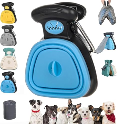 WNOEBQOU Hundekotschaufel, tragbare, zusammenklappbare Haustierkotschaufel, Handkotsammler mit Behälter, geeignet für Spaziergänge im Freien oder auf Reisen, mit Taschenbefestigung (grün, groß) von WNOEBQOU