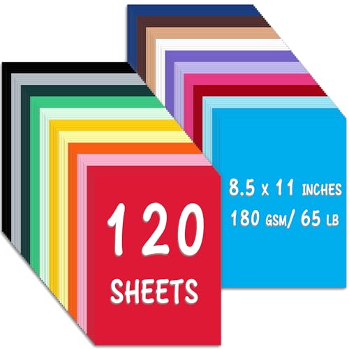 WNSIRVY 120 Blatt farbiger Karton, 21,6 x 27,9 cm, 180 g/m², buntes Druckerpapier, 20 verschiedene Farben, Konstruktionspapier für Bastelarbeiten, Einladungen, Scrapbooking, handgefertigte Karten von WNSIRVY