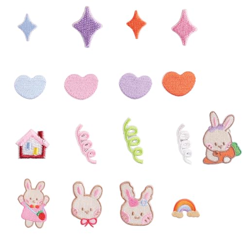 17 PCs Kaninchen Bestickte Flecken Eisen Auf Flecken Herzreparaturflecken Auf Applikationsflecken Für Kleiderbeutel Nähen von WNXGNHO