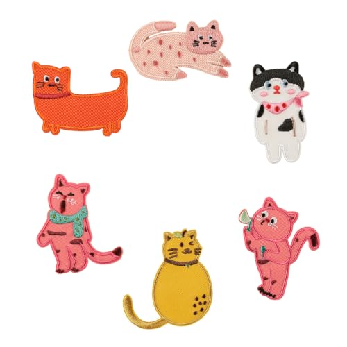 6 PCs Auf/Eisen Auf Flecken Cartoon Katzen Bestickte Flecken Nähflecken Applikationsflecken Für Die Beuteldekoration von WNXGNHO