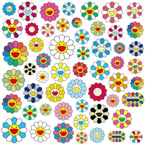 Takashi Murakami – Regenbogen-Sonnenblume – Vinyl-Oberfläche, gestanzte Aufkleber für Laptops, Handys, Konsolen, Wände, Gepäck, Bücher (50 Stück) von WOA