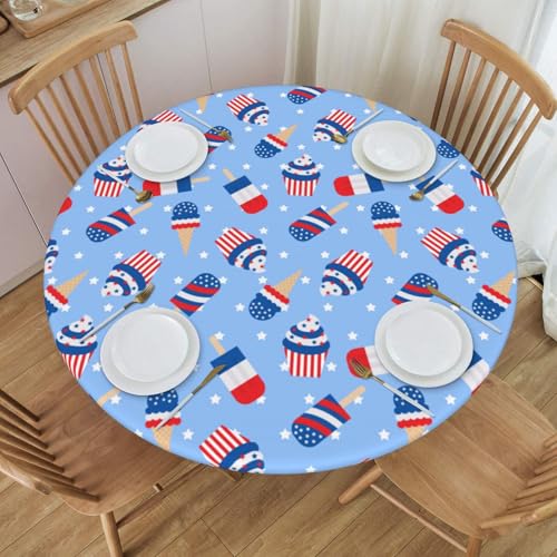 WOAIDY Elastische, runde Tischdecke, passend für 4. Juli-Design, dehnbares Polyestergewebe für Küche, Esszimmer, Party-Dekoration, 114,3 cm – 127 cm (114,3 cm – 127 cm) (mittel) von WOAIDY