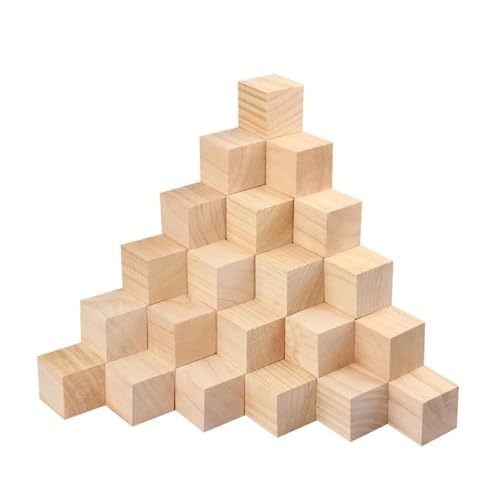 WOATOHO 100 Stück quadratische Würfel, 20/25/30 mm, kleine Holzblöcke, Abriebfeste, unbehandelte Holz-Bastelwürfel(2.5cm) von WOATOHO