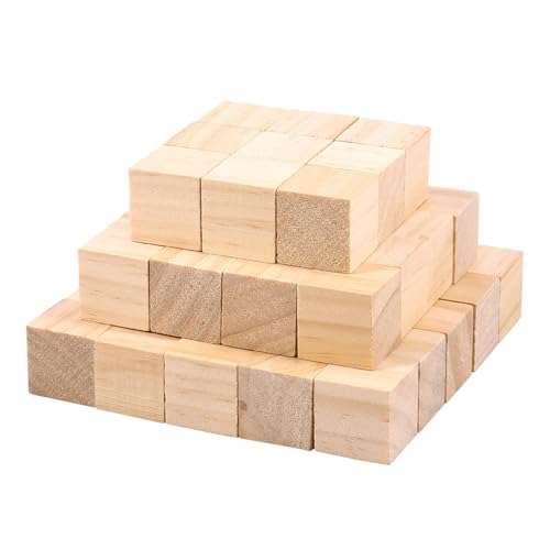 WOATOHO 15 mm unbehandelte, stabile Kiefernholzblöcke for Heimwerkerarbeiten, Standard-Naturwürfel for Kunstprojekte, 50 Stück von WOATOHO