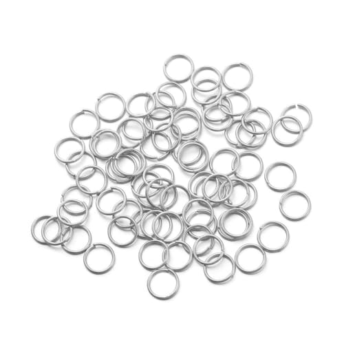 WOATOHO 50 Stück rhodinierte/vergoldete Geteilte Verbindungsringe, 5/6/7/8/10 mm offener Biegering for Schmuckzubehör(Rhodium,0.8mmx5mm) von WOATOHO