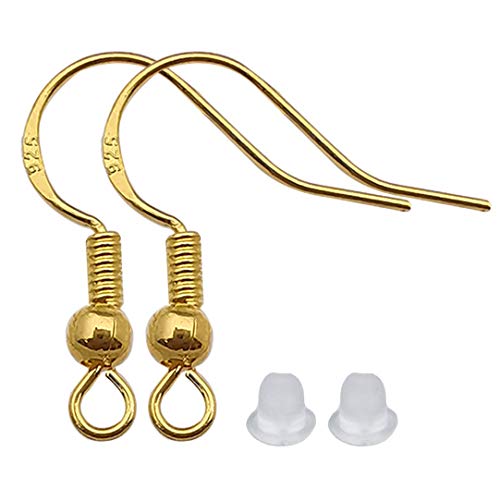 200 Stück/100 Paar 925 Gold Hypoallergene Ohrringhaken Fischhaken Ohrdrähte Französisch Drahthaken Schmuck Erkenntnisse Ohrring Teile DIY Herstellung mit 200 PCS Clear Rubber Backs (11782) von WOCRAFT