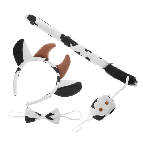 WOFASHPURET 1 Set Kuh Kopfschmuck Set Stirnband Erstes Kuhkostüm Schwanzschleifen Clip Kostüm Kuh Kühe Kuhhorn Haarband Erwachsenenkostüm Hörner Cosplay Kopfband Gefälschte Nase von WOFASHPURET