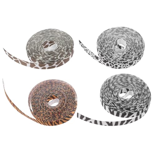 WOFASHPURET 4 Rollen Zoo Geschenkverpackungsband Mit Kuhdruck Dünnes Bastelband Geschenkbänder Band Mit Tiermotiv Rustikales Tierband Breites Band Weihnachtsbaumband Giraffenmuster von WOFASHPURET