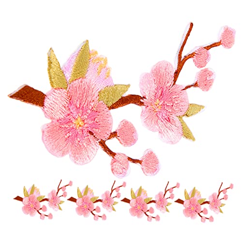 WOFASHPURET 5 Stück Aufnäher Zum Aufnähen Von Blumen Für Kleidung Traditionelle Pfirsich Mädchen Heißstickerei Mädchenhafte Bestickte Applikation Pflaumenblüten Applikation von WOFASHPURET