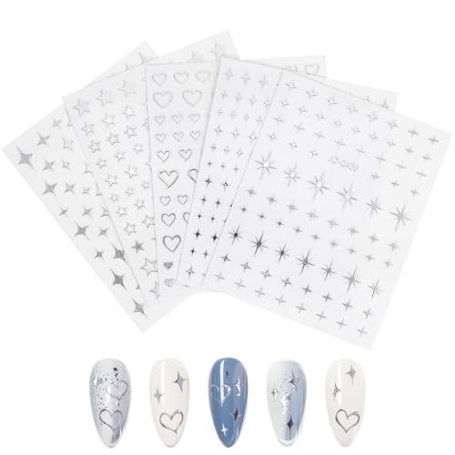 WOFASHPURET 5Blätter Nagelsticker Selbstklebende Nagelaufkleber Für Silberne Sterne Und Herzen Winzige Nagelsticker Für Nail Art Dekoration Und Maniküre Design WOFASHPURET 5Blätter Nagelsticker Selbstklebende Nagelaufkleber Für Silberne Sterne Und Herzen Winzige Nagelsticker Für Nail Art Dekoration Und Maniküre Design von WOFASHPURET