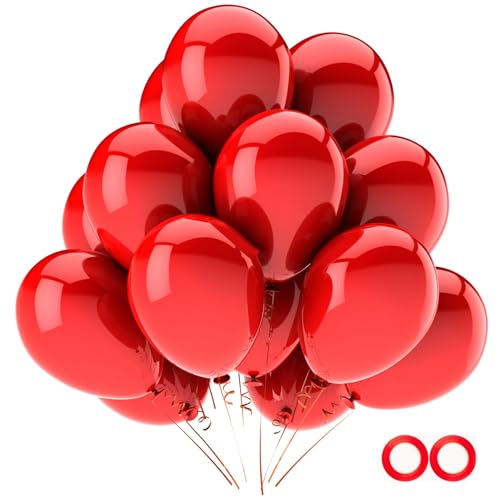 100 Stück rote Luftballons,12 Zoll rote Latex Party Ballons Helium Qualität für wie Geburtstagsfeier, Hochzeit,Jahrestag Party Dekoration (mit roter Schleife) von WOFEU