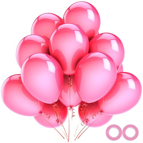 100Stück Rosa Luftballons,12inch Rosa Latex Party Ballons Helium Qualität für wie Brautparty,Gender Reveal,Geburtstagsfeier, Babyparty,Hochzeit Party Dekoration (mit rosa Band) von WOFEU