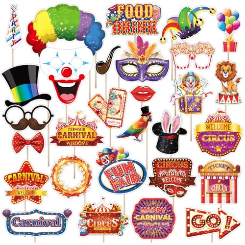 30 Stück Zirkus Fotostand-Requisiten, Karneval Fotostand Requisiten,Lustige Karneval Thema Party Dekorationen für Geburtstagsparty 30 Stück Zirkus Fotostand-Requisiten, Karneval Fotostand Requisiten,Lustige Karneval Thema Party Dekorationen für Geburtstagsparty von WOFEU