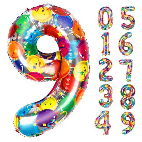40 Zoll bunte Zahl Luftballons große 9, Folie Mylar Luftballons Dekorationen für 9 19 90 Geburtstag Party, Verlobung, Hochzeit, Jahrestag 40 Zoll bunte Zahl Luftballons große 9, Folie Mylar Luftballons Dekorationen für 9 19 90 Geburtstag Party, Verlobung, Hochzeit, Jahrestag von WOFEU